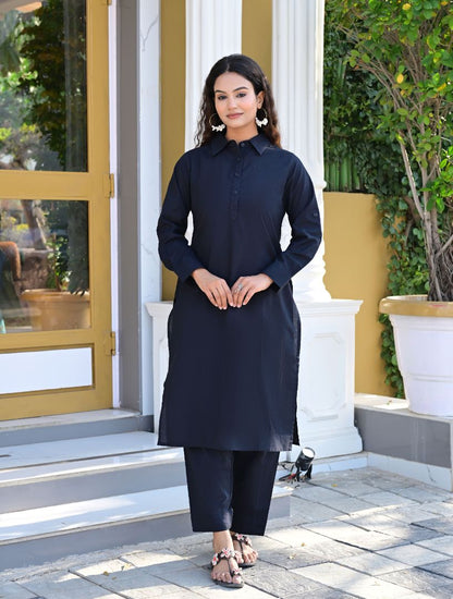 Black Straight Kurta Set for Women