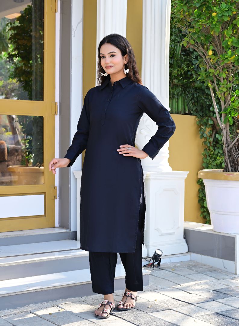 Black Straight Kurta Set for Women