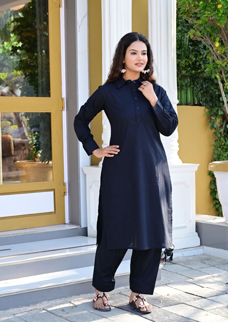 Black Straight Kurta Set for Women