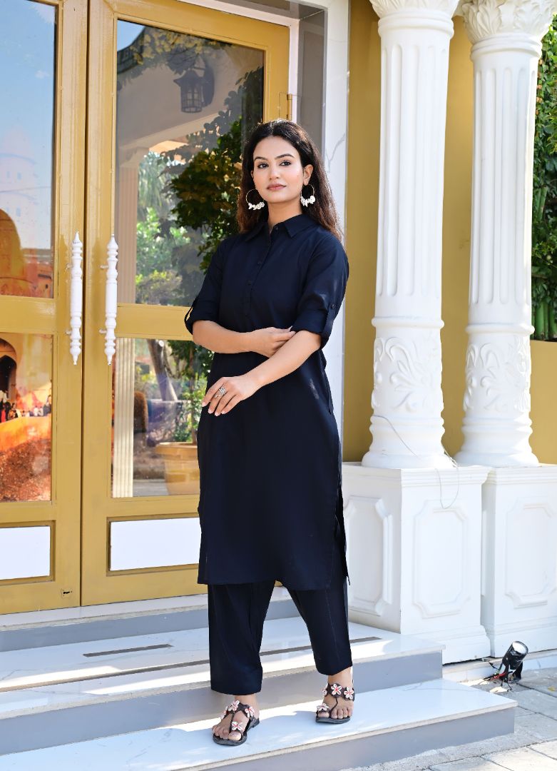 Black Straight Kurta Set for Women