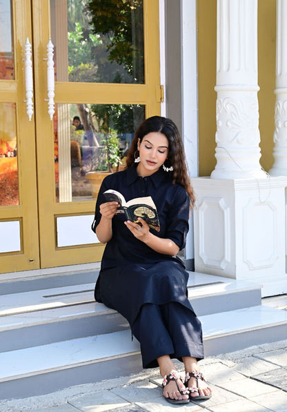 Black Straight Kurta Set for Women