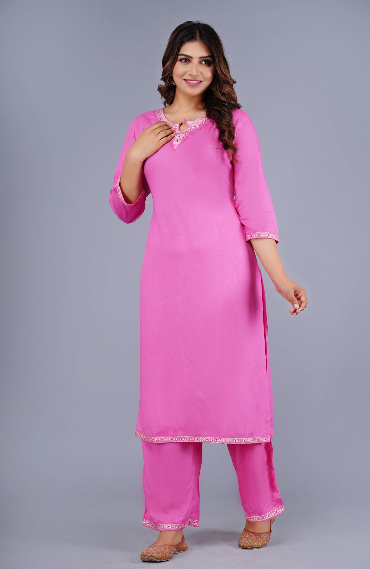 Ruhani Rose Ethnic Wear Embellished Pink  Kurta Palazzo Set
