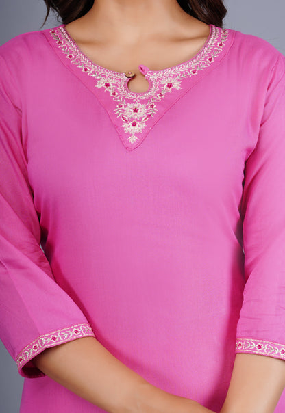 Ruhani Rose Ethnic Wear Embellished Pink  Kurta Palazzo Set