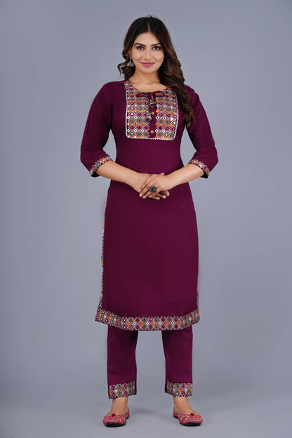 Esha Classic Wine Elegance Traditional Embroidered Kurta Pant Set