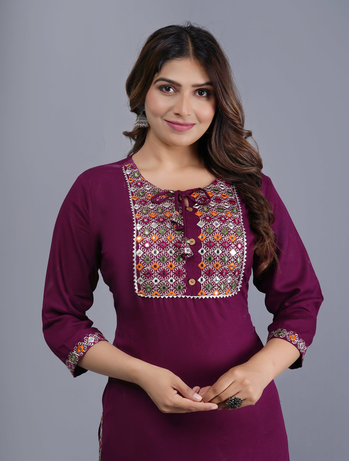 Esha Classic Wine Elegance Traditional Embroidered Kurta Pant Set