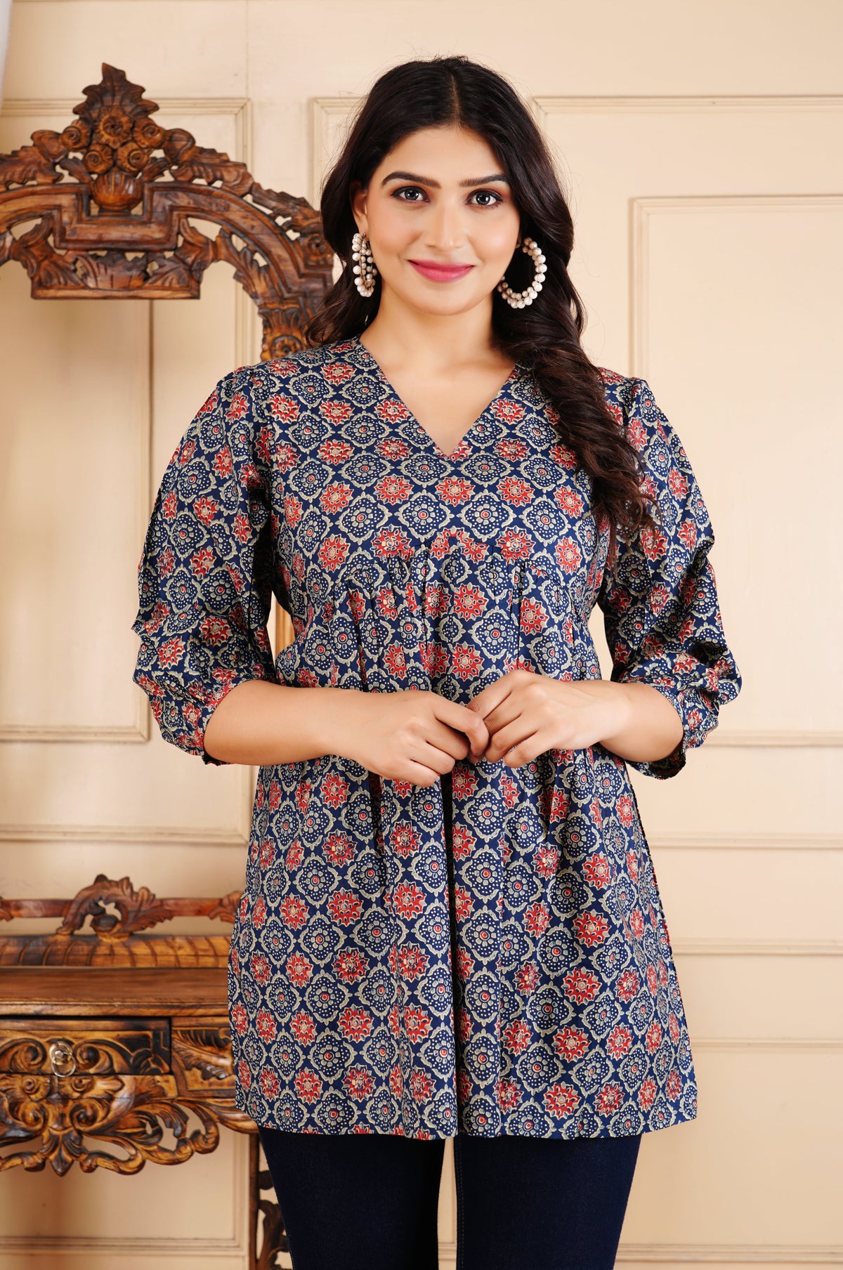 Classic Ajrakh-Inspired Tunic Ethnic Printed Kurti
