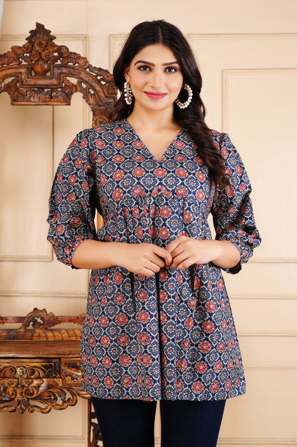 Classic Ajrakh-Inspired Tunic Ethnic Printed Kurti