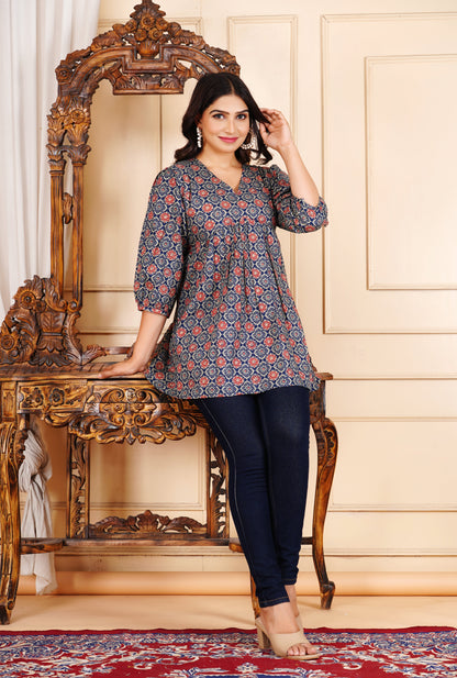 Classic Ajrakh-Inspired Tunic Ethnic Printed Kurti