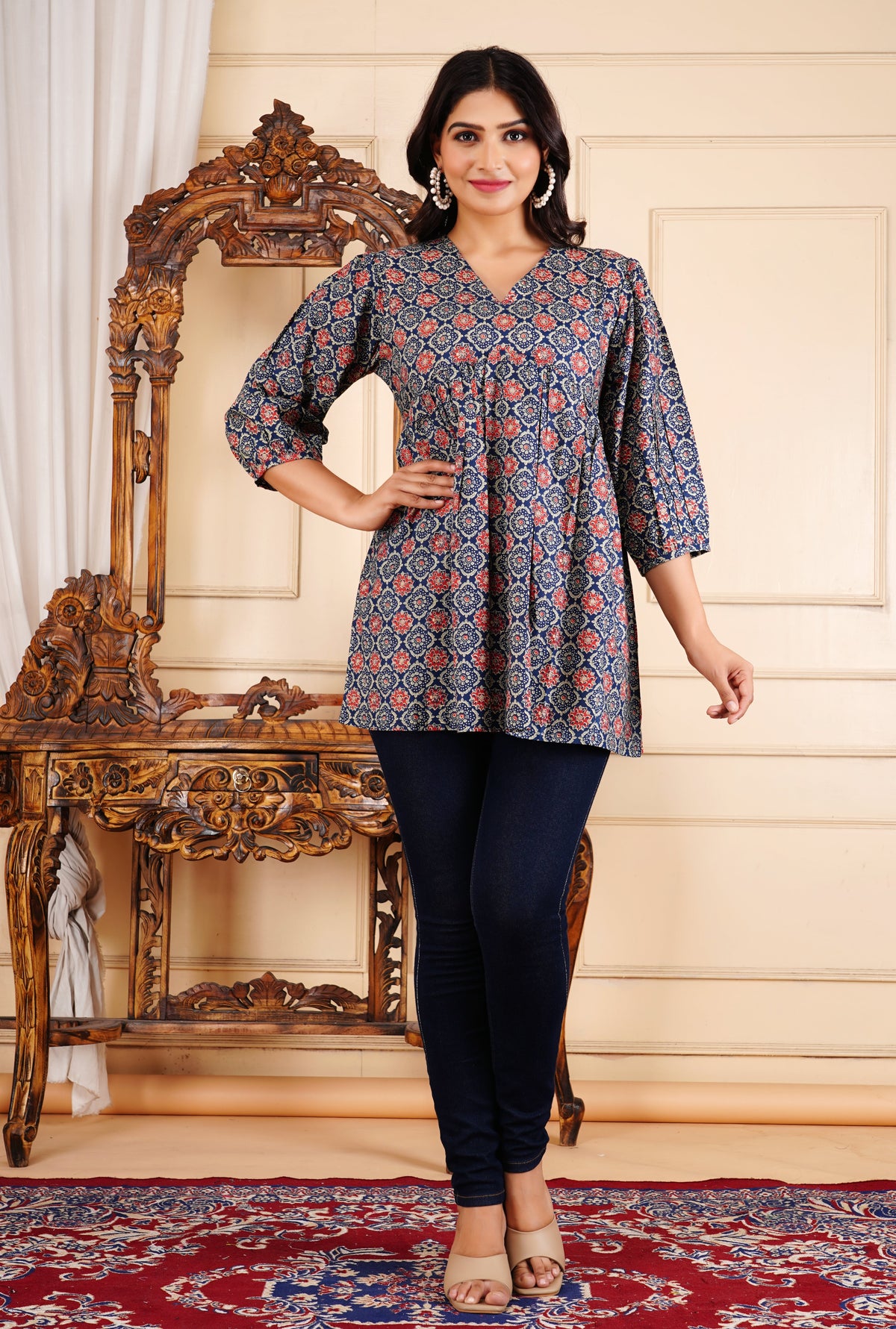 Classic Ajrakh-Inspired Tunic Ethnic Printed Kurti