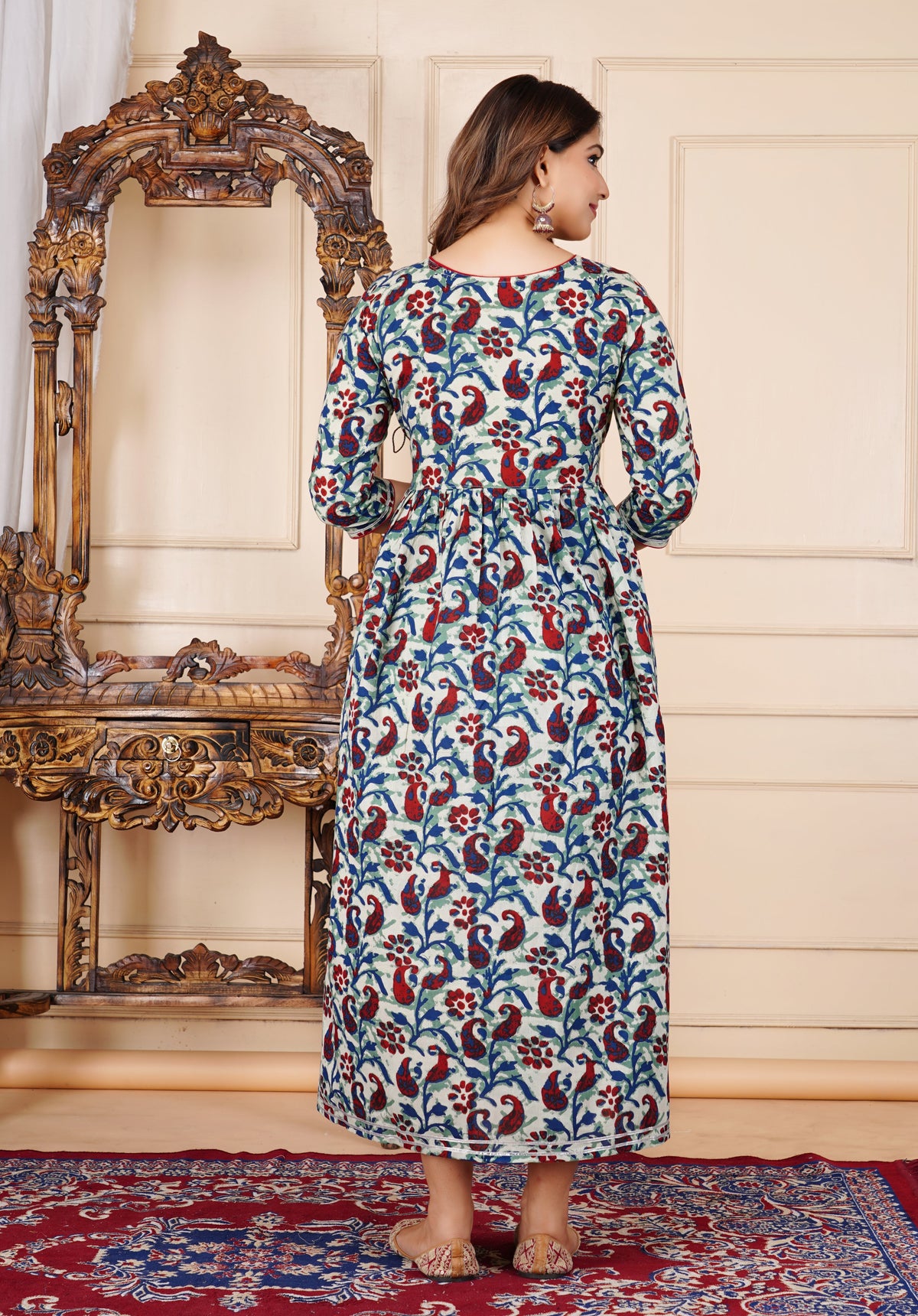 Noor-e-Morpankh Printed Cotton Rajwadi Angrakha Long Ethnic Dress