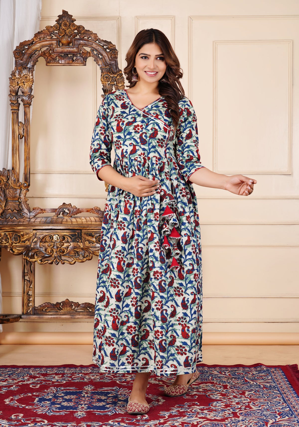 Noor-e-Morpankh Printed Cotton Rajwadi Angrakha Long Ethnic Dress