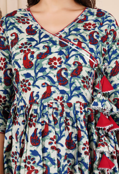 Noor-e-Morpankh Printed Cotton Rajwadi Angrakha Long Ethnic Dress