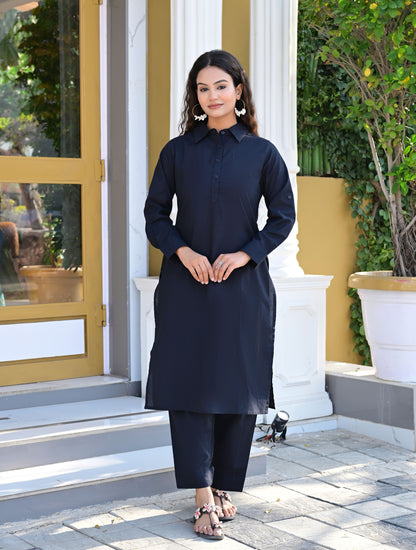 Black Straight Kurta Set for Women