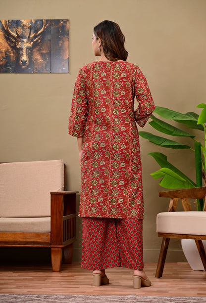 Noor-e-Red Ethnic Wear Cotton Printed Kurta Palazzo Set
