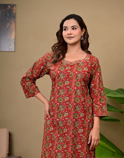 Noor-e-Red Ethnic Wear Cotton Printed Kurta Palazzo Set