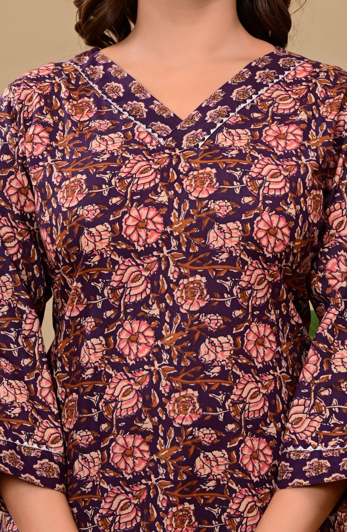 Noor Luxe Midnight Blossom Cotton Printed Kurta Palazzo Set